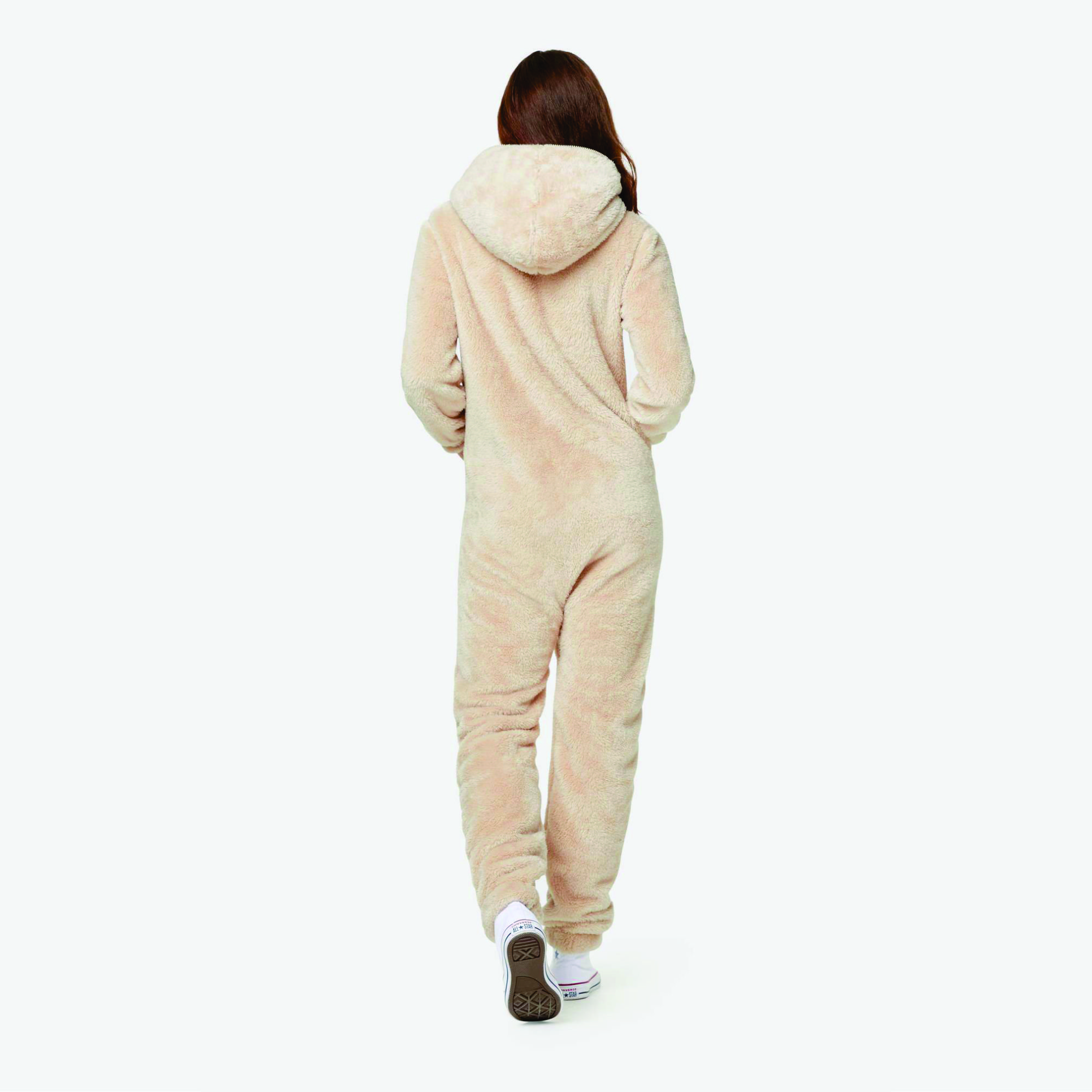 Unisex Light Brown Puppy Jumpsuit 100% Polyester Soft Stretchy Fleece Fabric Two-Way Quality Fitness Vintage