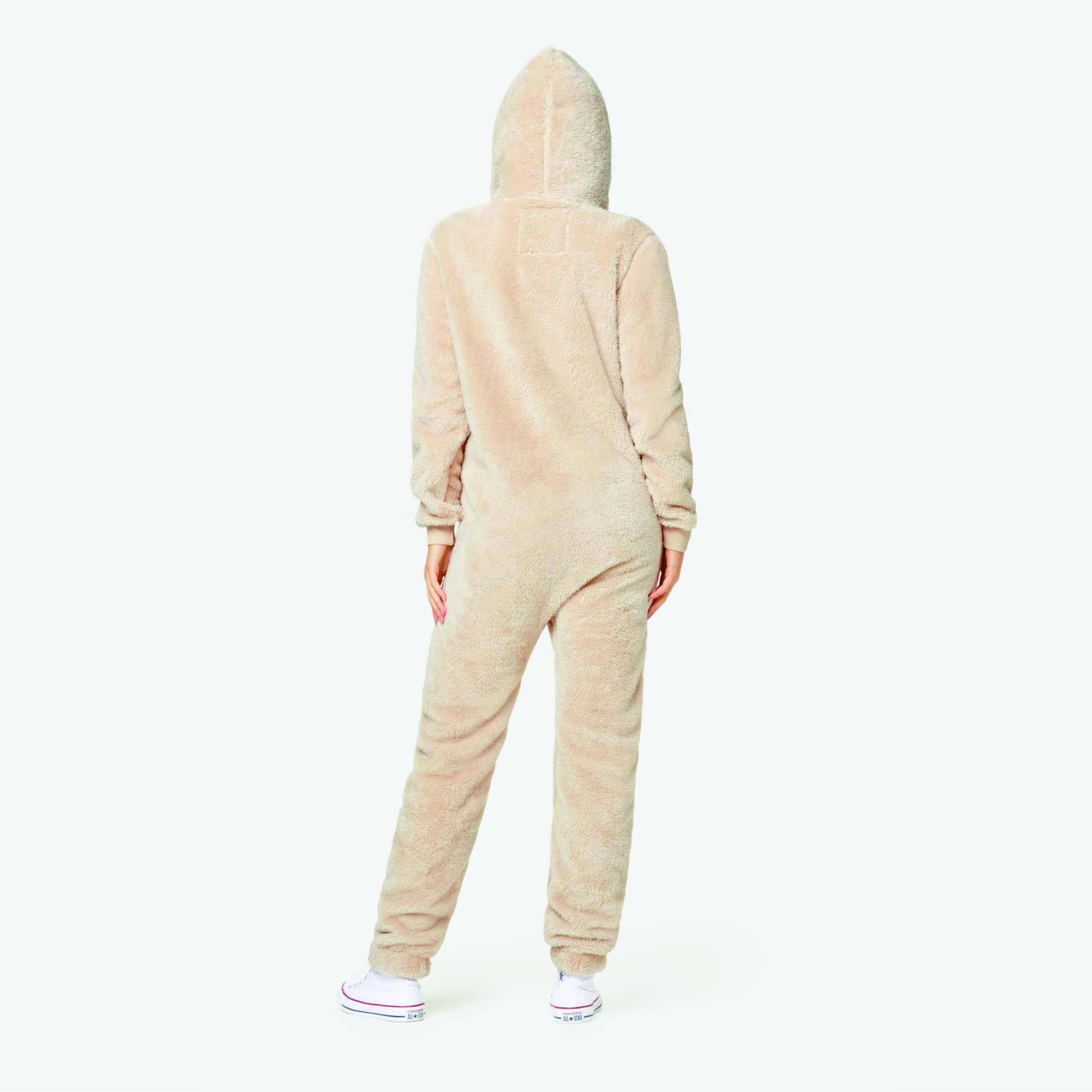 Unisex Light Brown Puppy Jumpsuit 100% Polyester Soft Stretchy Fleece Fabric Two-Way Quality Fitness Vintage