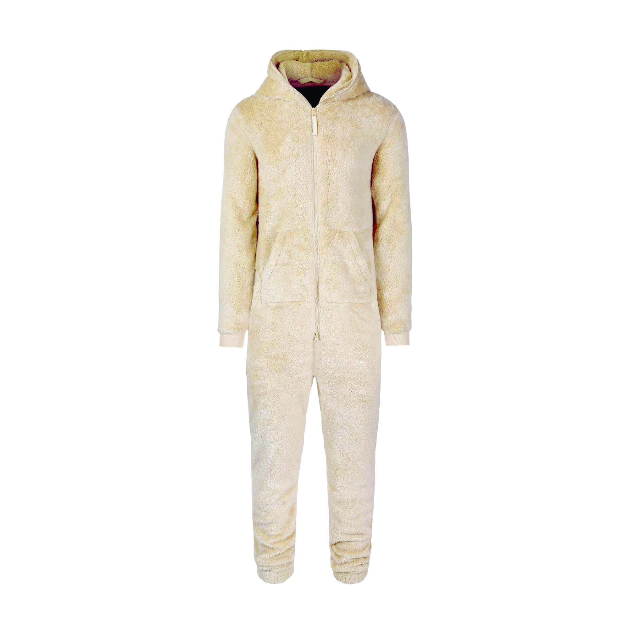 Unisex Light Brown Puppy Jumpsuit 100% Polyester Soft Stretchy Fleece Fabric Two-Way Quality Fitness Vintage