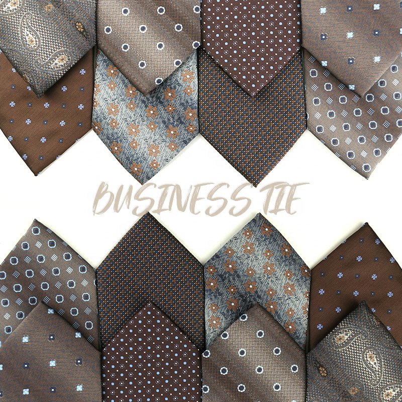 Classic brown 7.5cm business tie for men, jacquard woven 100% polyester cashew flower neckties, men's luxury ties good quality