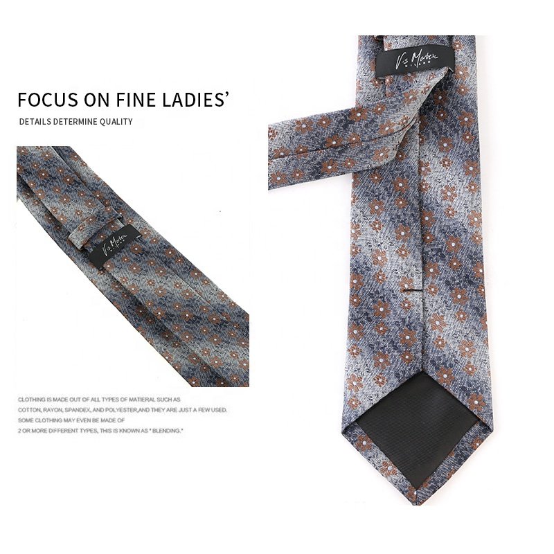 Classic brown 7.5cm business tie for men, jacquard woven 100% polyester cashew flower neckties, men's luxury ties good quality