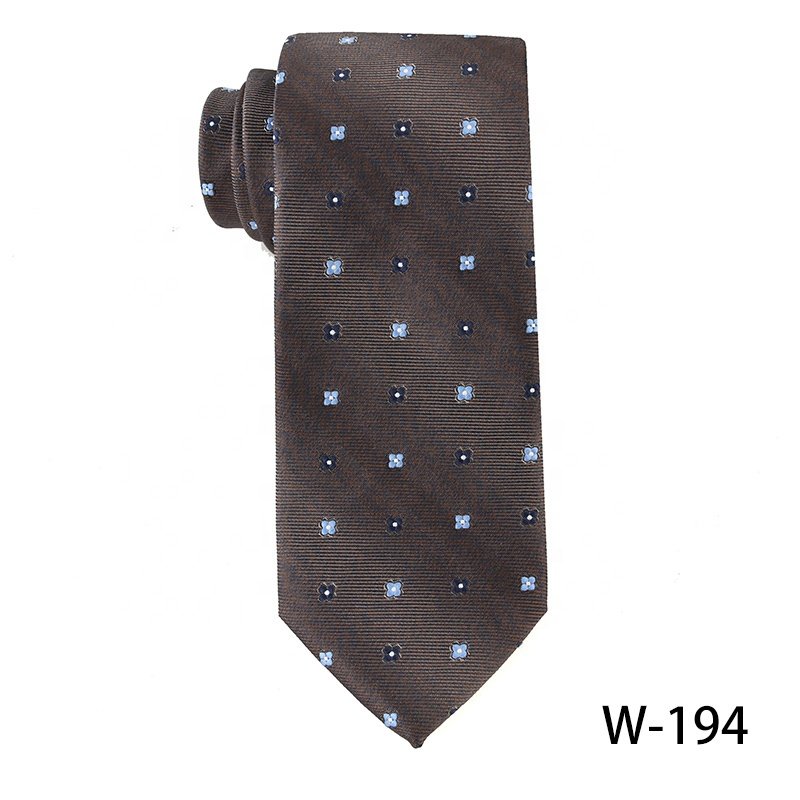 Classic brown 7.5cm business tie for men, jacquard woven 100% polyester cashew flower neckties, men's luxury ties good quality