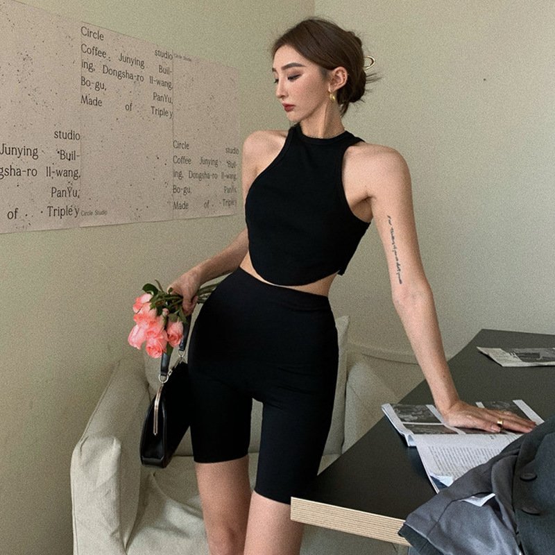 Sexy temperament slimming beautiful back strap vest Women Knitted O-Neck Sleeveless Ribbed Tops Slim Crop Top