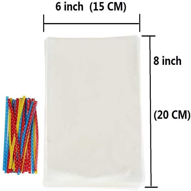100 Pcs 4"x9" Cellophane Treat Bags Clear Flat Cello treat Bags with Ties