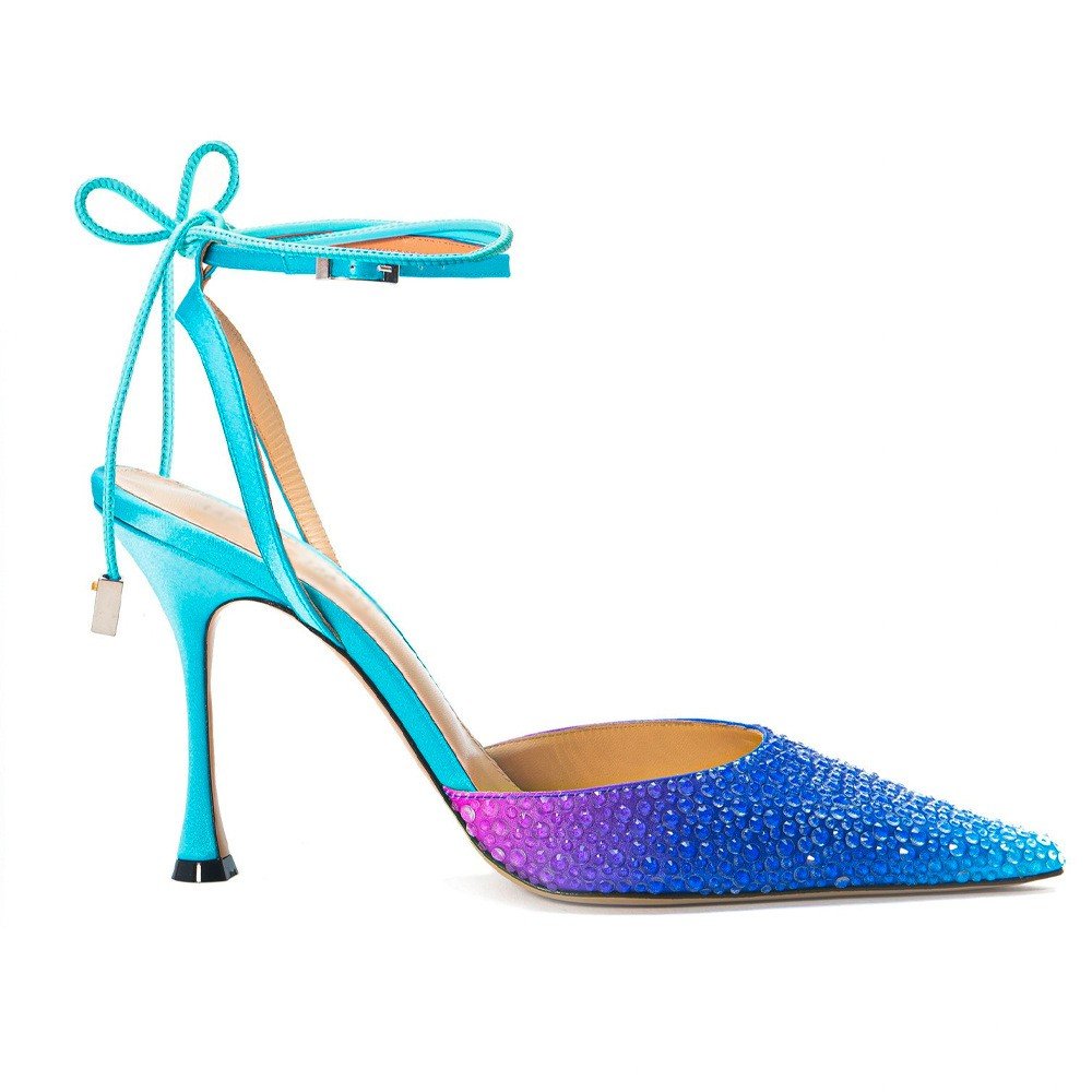 Bow tie silk front bag and back empty sandals bag with high heels, slim heels, and high-end women's high heels for commuting