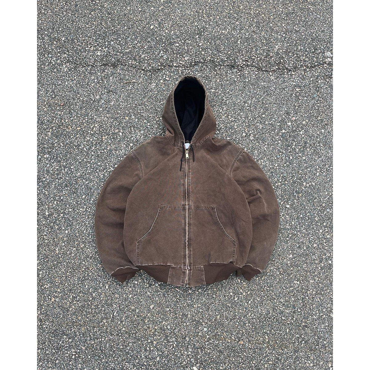 Custom vintage distress wash heavy duck canvas work jacket with lined fade bomber crop frayed zip workwear jacket hooded