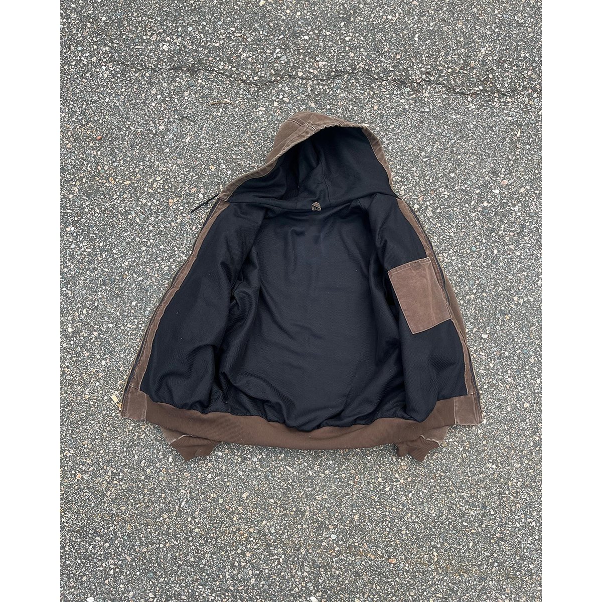Custom vintage distress wash heavy duck canvas work jacket with lined fade bomber crop frayed zip workwear jacket hooded