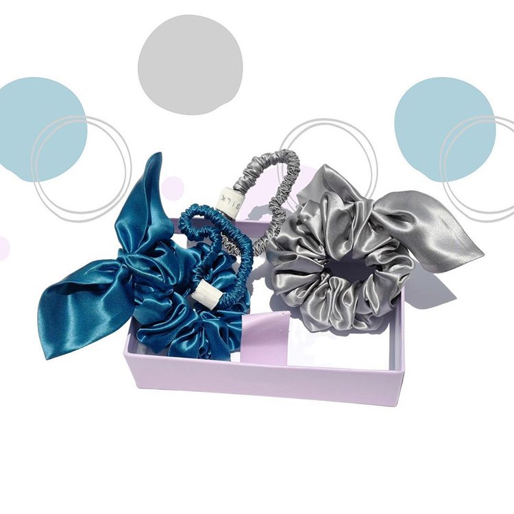 wholesale bulk custom silk hair ties 100% mulberry silk hair scrunchies rainbow satin silk scrunchies with bow