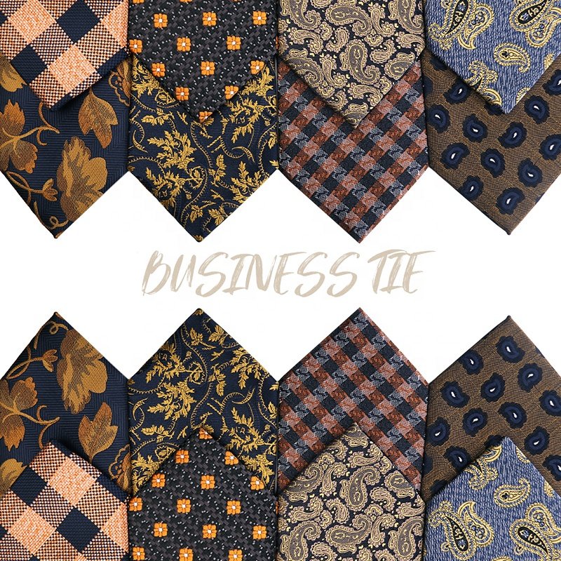Wholesale high quality jacquard yellow polyester tie classic 7.5cm business tie for men, cashew flower men's luxury ties
