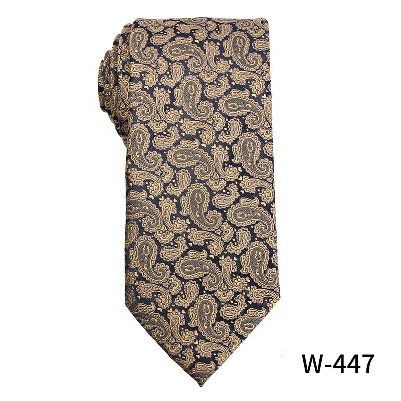 Wholesale high quality jacquard yellow polyester tie classic 7.5cm business tie for men, cashew flower men's luxury ties