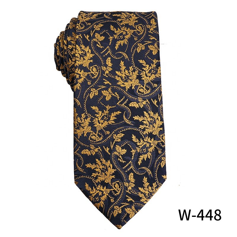 Wholesale high quality jacquard yellow polyester tie classic 7.5cm business tie for men, cashew flower men's luxury ties