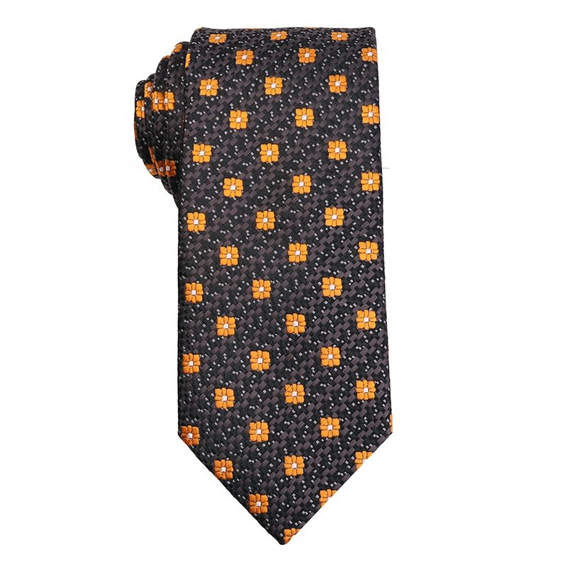 Wholesale high quality jacquard yellow polyester tie classic 7.5cm business tie for men, cashew flower men's luxury ties