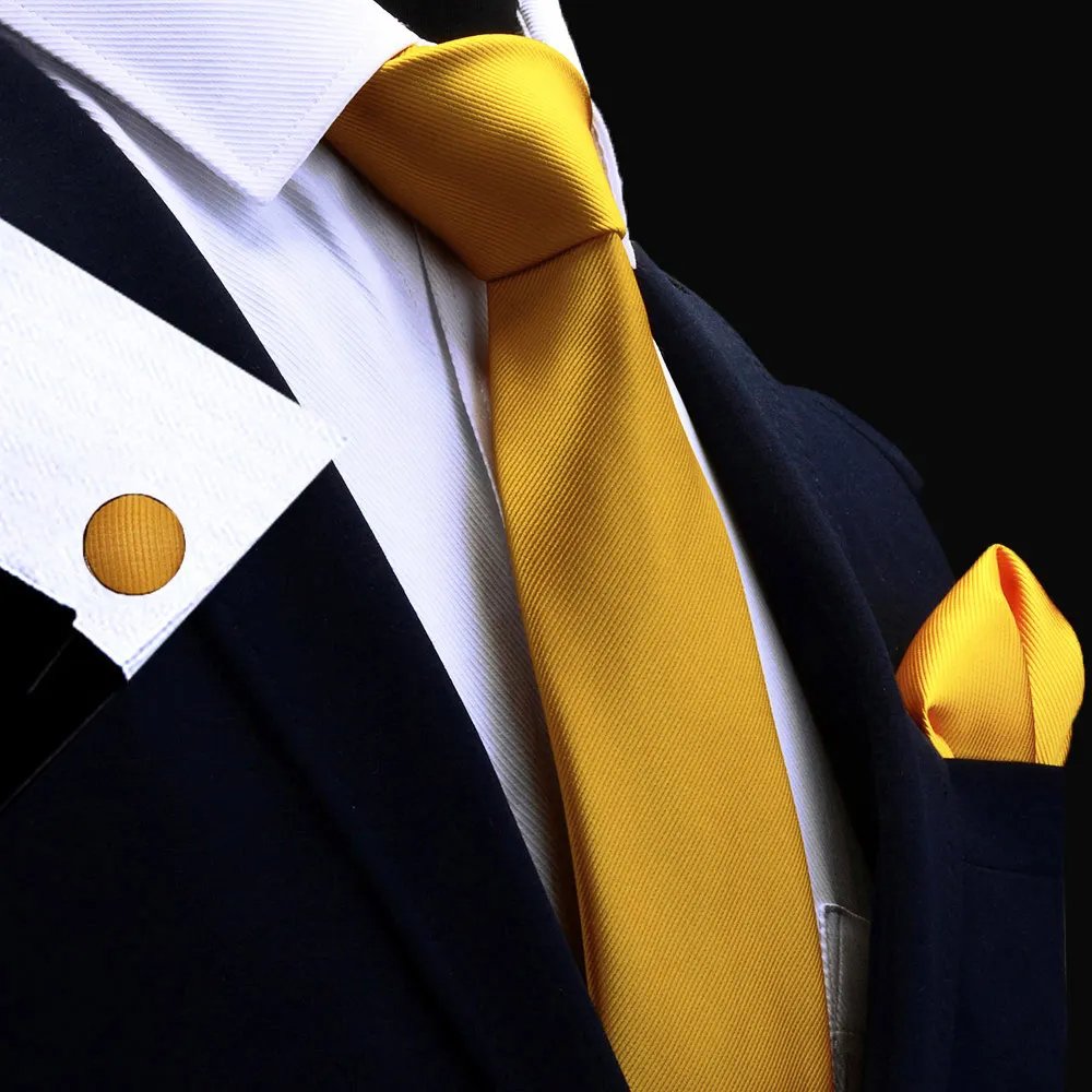 Silk Solid Men's Tie Set 8cm Ties Handkerchief Cufflinks Sets for Man Red Gold Purple Necktie for Men Wedding Gift