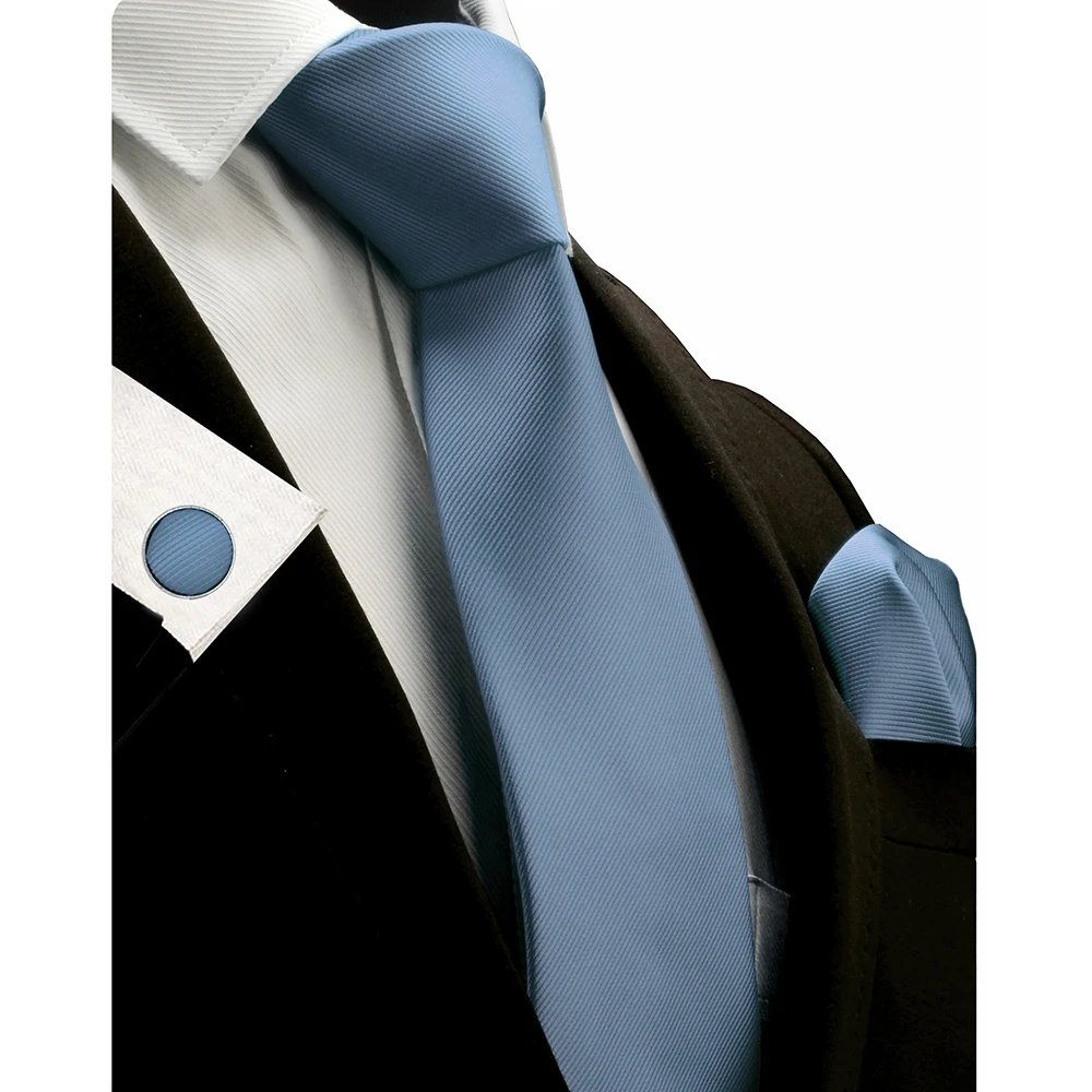 Silk Solid Men's Tie Set 8cm Ties Handkerchief Cufflinks Sets for Man Red Gold Purple Necktie for Men Wedding Gift