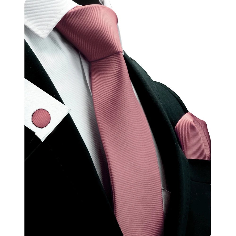 Silk Solid Men's Tie Set 8cm Ties Handkerchief Cufflinks Sets for Man Red Gold Purple Necktie for Men Wedding Gift