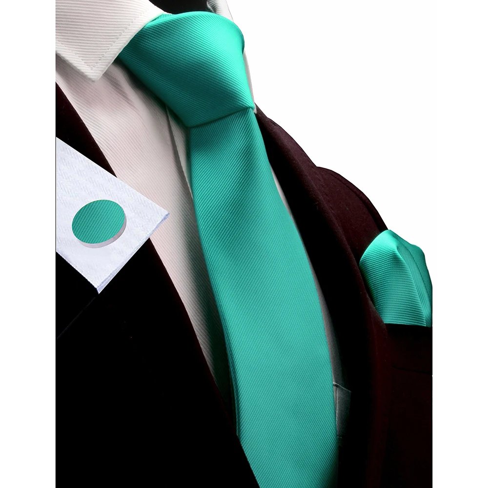 Silk Solid Men's Tie Set 8cm Ties Handkerchief Cufflinks Sets for Man Red Gold Purple Necktie for Men Wedding Gift