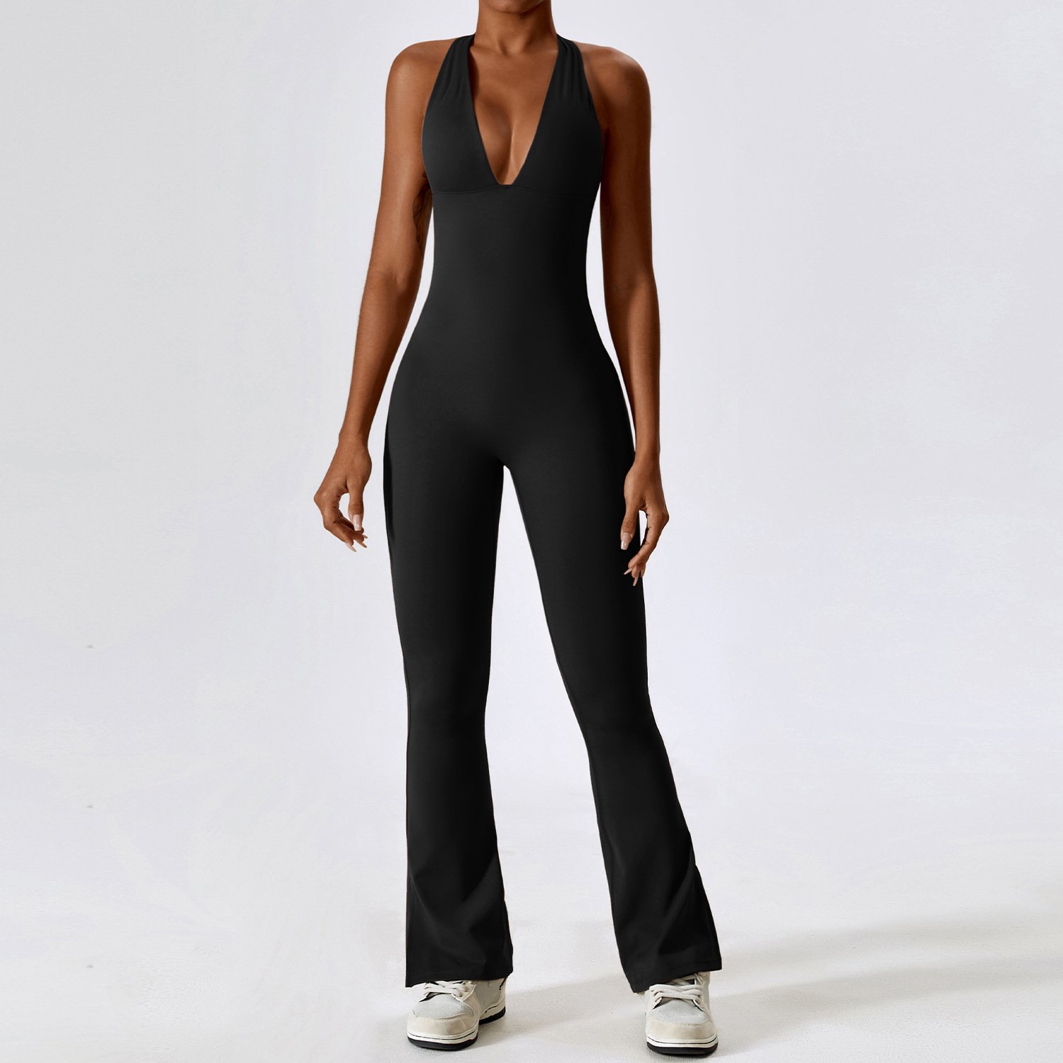 2023 Summer New Women's Jumpsuit Pants Popular Loose Sleeveless Cropped Pants Casual V-neck Tie-pocket Jumpsuit
