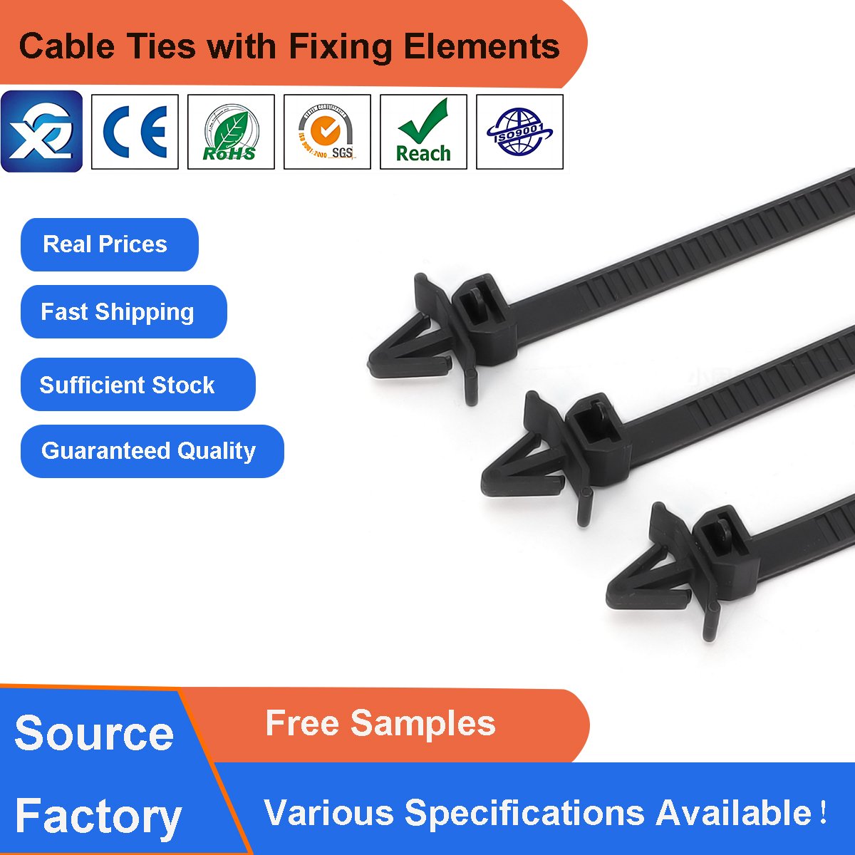 Ready to Ship High Quality Reusable Plastic Nylon Releasable Zip Tie X08 Push Mount Cable Ties