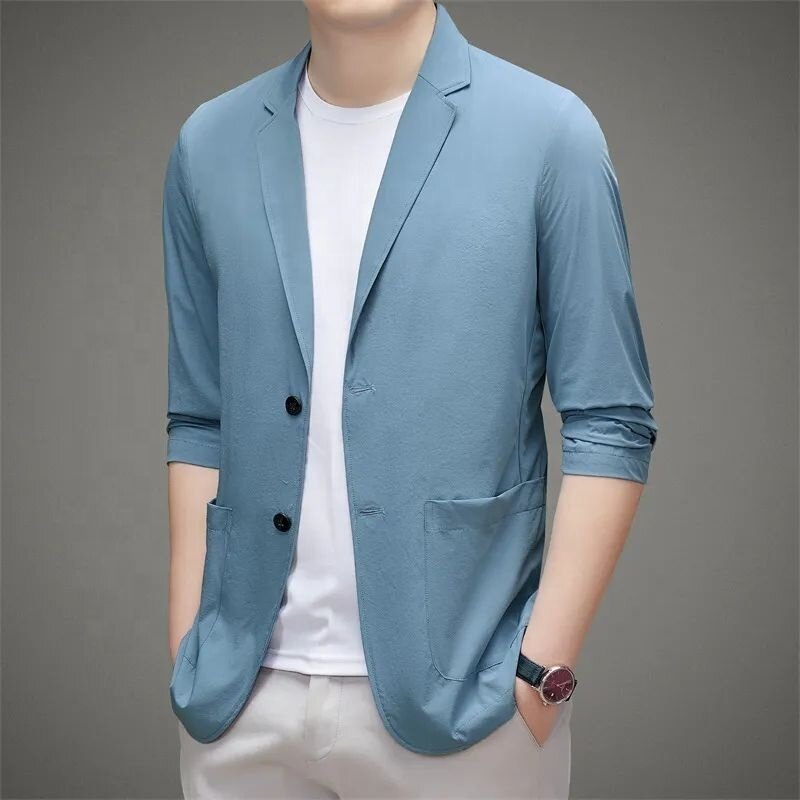 Mens Suits Blazers Summer Thin Ice Silk Jacket Stretch Anti Wrinkle Coat Korean Quick Dry Tops Business Clothes Casual Blazer