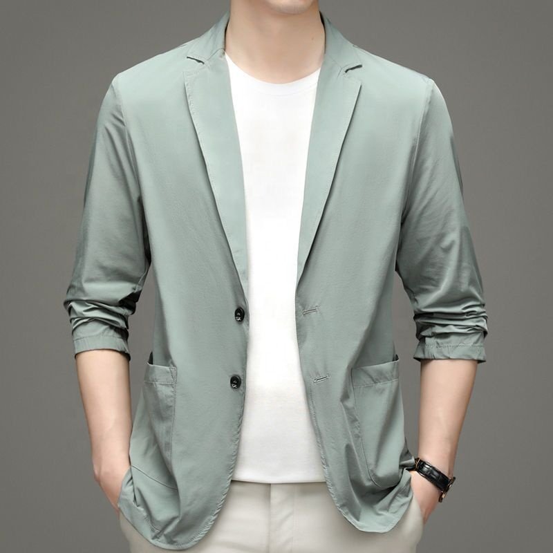 Mens Suits Blazers Summer Thin Ice Silk Jacket Stretch Anti Wrinkle Coat Korean Quick Dry Tops Business Clothes Casual Blazer