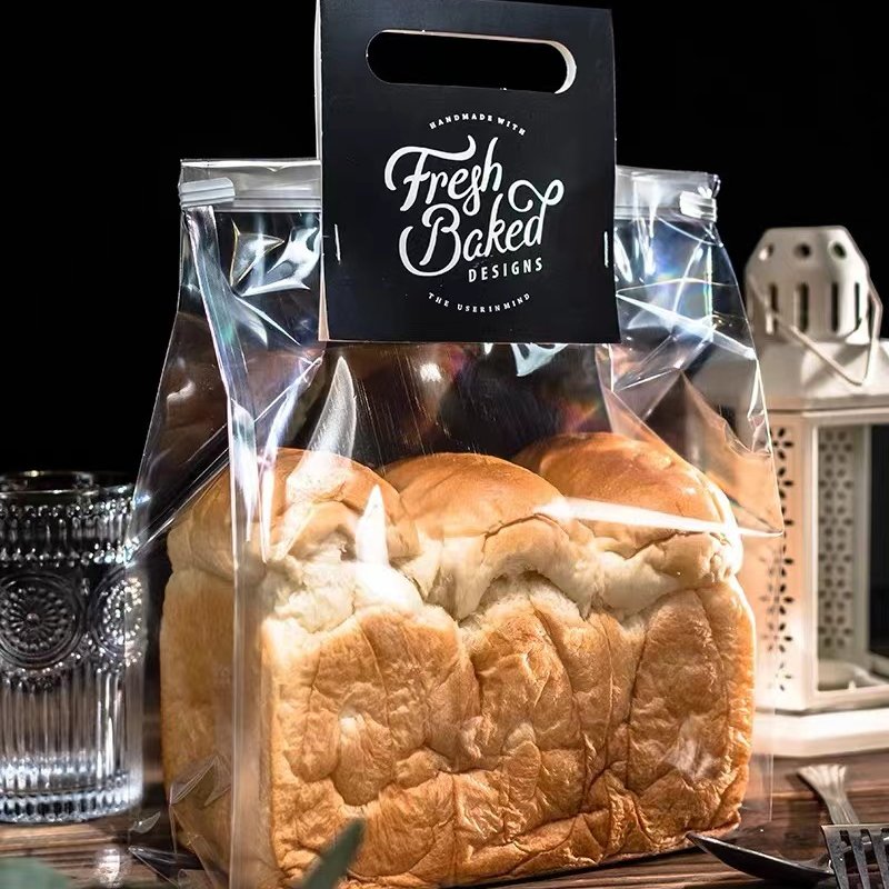 Custom plastic transparent tin tie tab lock bakery bread bags with clear window
