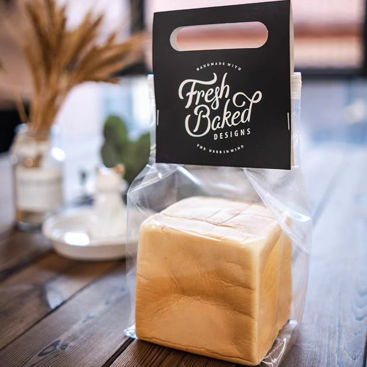 Custom plastic transparent tin tie tab lock bakery bread bags with clear window