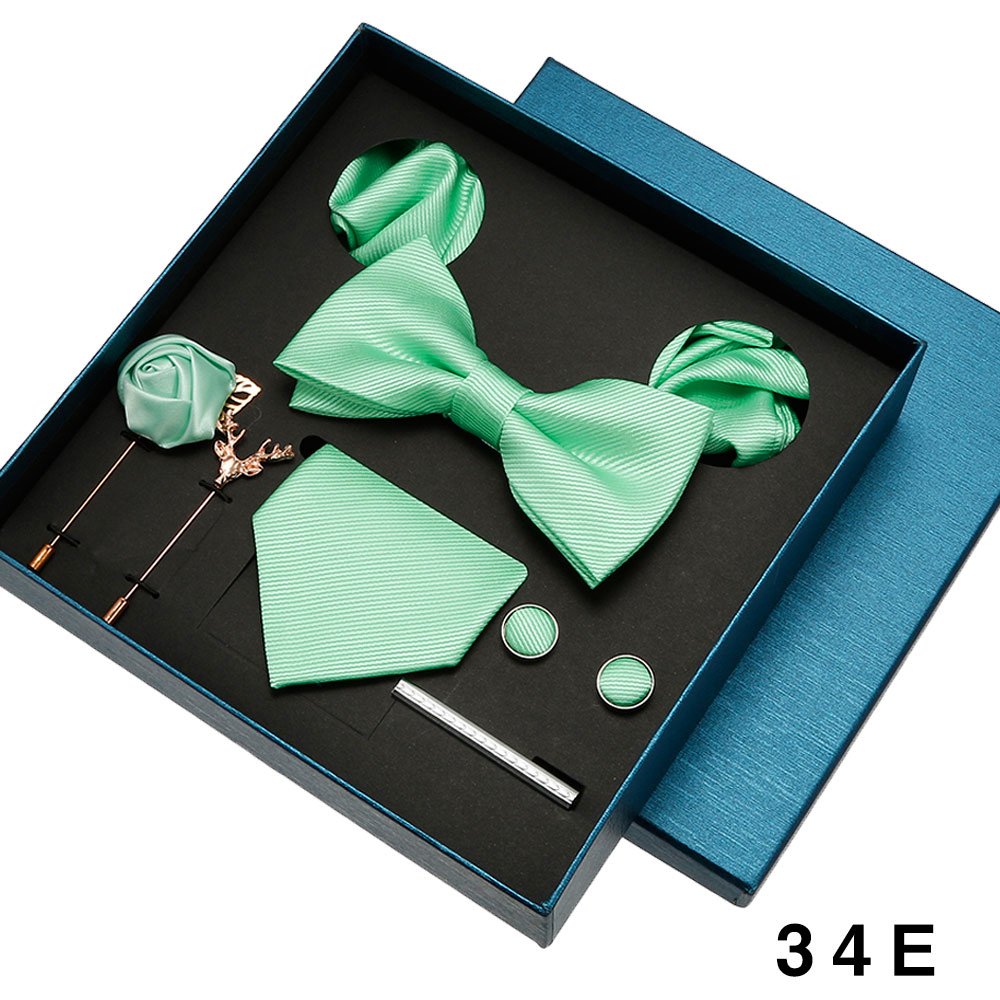 Luxury Champagne Men Ties And Hanky Set Silk Bowtie Brooches Necktie Tie Set For Men Plain Accessories