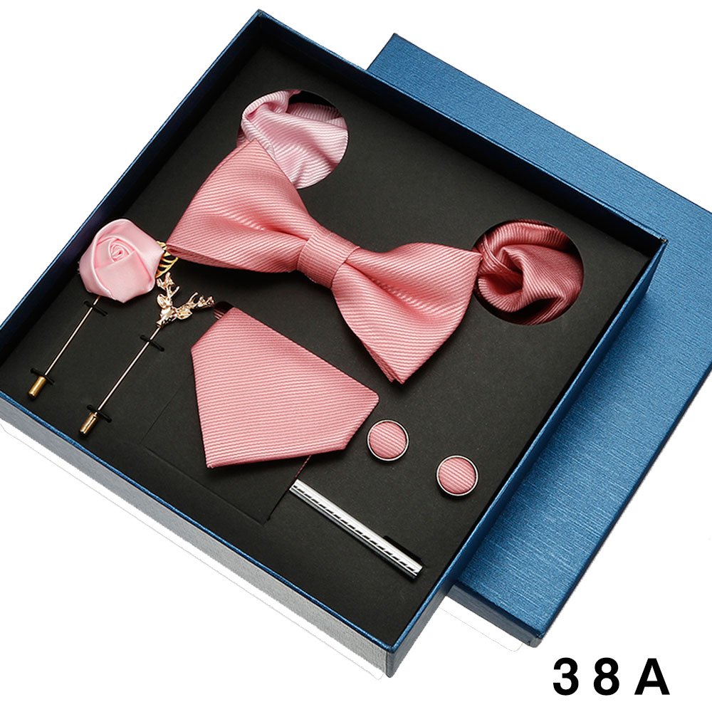 Luxury Champagne Men Ties And Hanky Set Silk Bowtie Brooches Necktie Tie Set For Men Plain Accessories