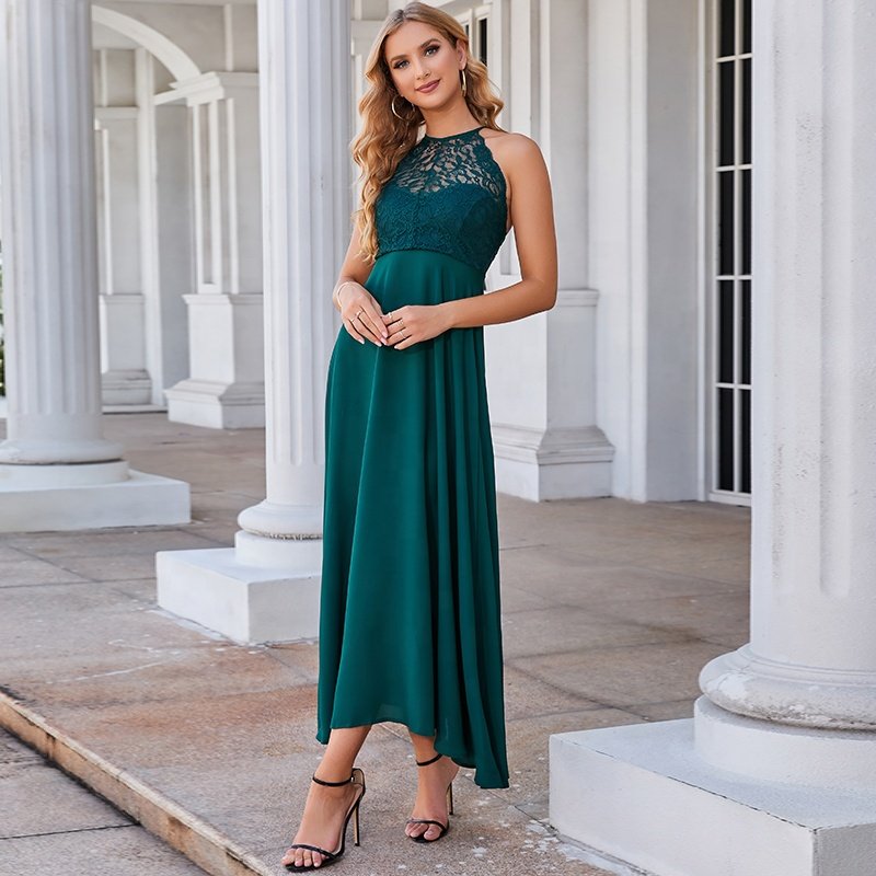 2022 new summer ladies elegant lace tie backless A-line dress women long casual dresses loose evening party club dresses