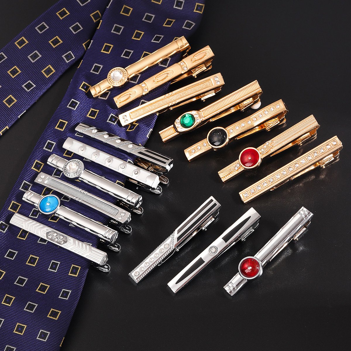 2024 new cross-border hot men's formal wear light luxury tie with diamond color business fashion personality gold and silver