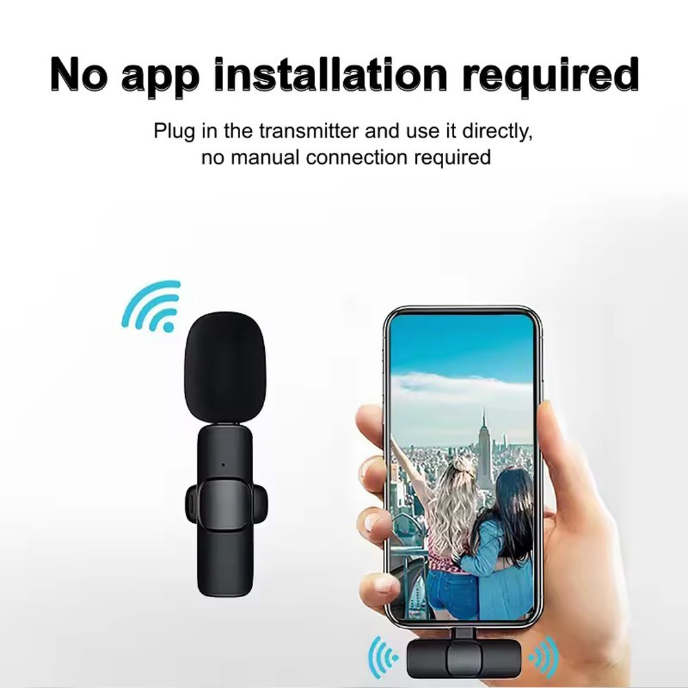 Noise Reduction Wireless Lavalier Microphone 3-in-1 Plug Play Lapel Wireless Mic Micro Tie for Vlog iPhone iPad Android
