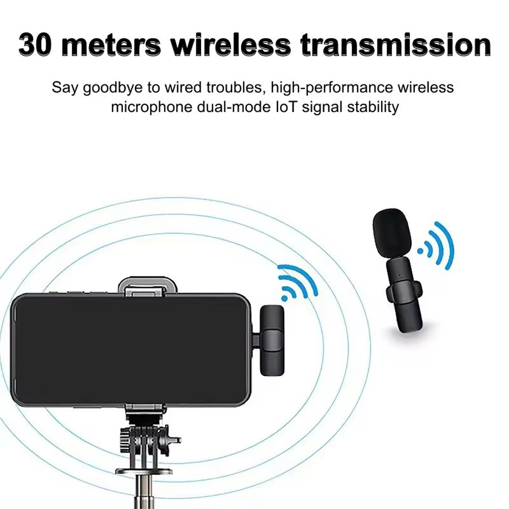 Noise Reduction Wireless Lavalier Microphone 3-in-1 Plug Play Lapel Wireless Mic Micro Tie for Vlog iPhone iPad Android