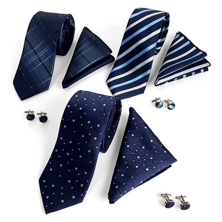 Men Necktie Set Gift Box Fashion Jacquard silk tie and Hanky Set Necktie silk ties