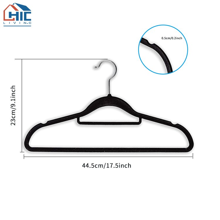 Wholesale 50 Pack Customized Cloth Hanger Black Grey Velvet Coat Hangers Clothes Iron Fabric Double Single Tiers Wardrobe Use