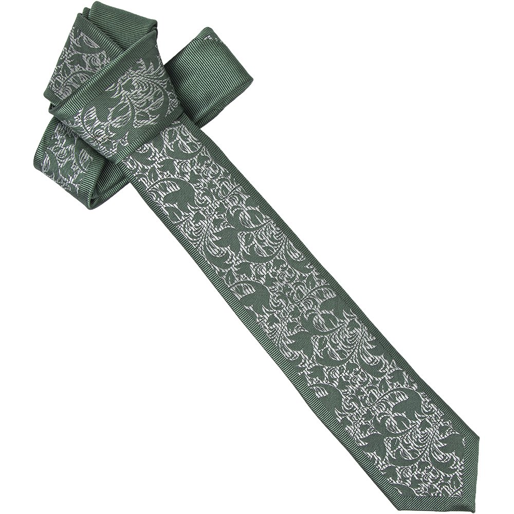 Customized Logo Wholesale Two Toned Border Ties Men's Skinny Microfiber Polyester Woven Green Slim Tie With White Floral