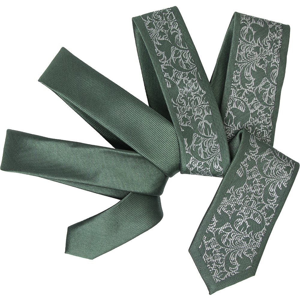 Customized Logo Wholesale Two Toned Border Ties Men's Skinny Microfiber Polyester Woven Green Slim Tie With White Floral