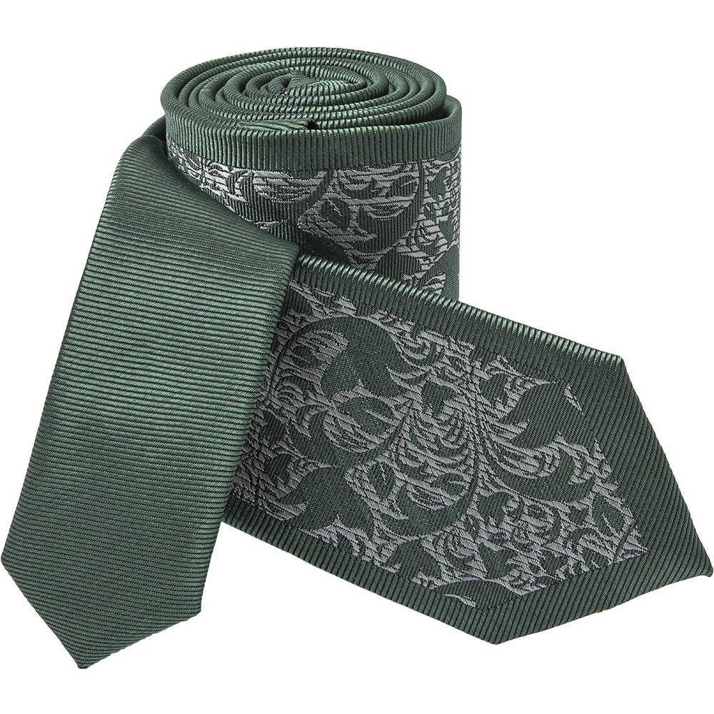 Customized Logo Wholesale Two Toned Border Ties Men's Skinny Microfiber Polyester Woven Green Slim Tie With White Floral