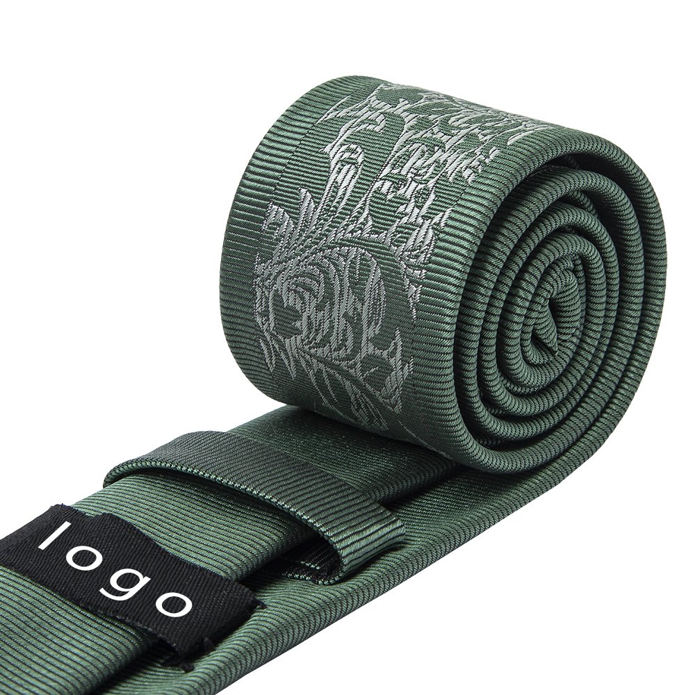 Customized Logo Wholesale Two Toned Border Ties Men's Skinny Microfiber Polyester Woven Green Slim Tie With White Floral