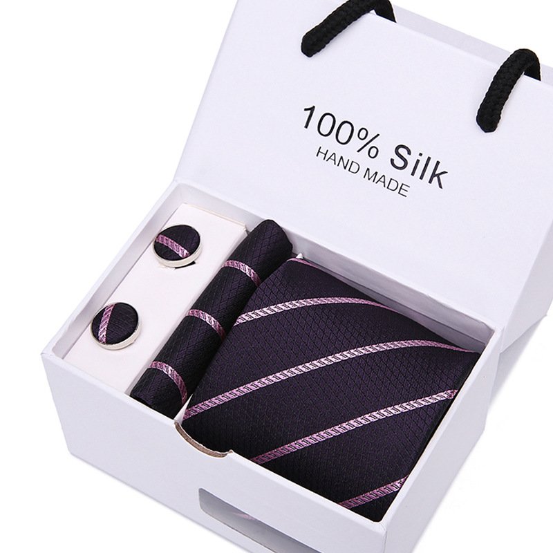 Wholesale Pattern Handkerchief Classic Silk Ties Plain Cufflinks Necktie Wedding Party Ties For Men