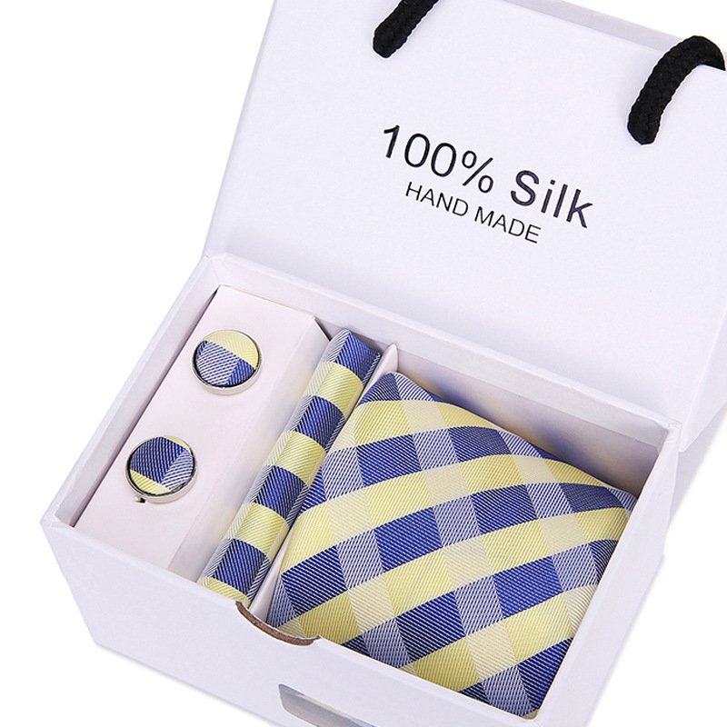 Wholesale Pattern Handkerchief Classic Silk Ties Plain Cufflinks Necktie Wedding Party Ties For Men