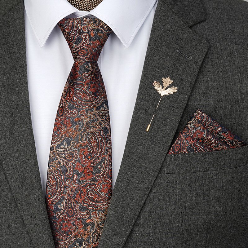 Box Suit Necktie Accessories Solid Colors Paisley Floral Plaid 100% Silk Men Tie Set