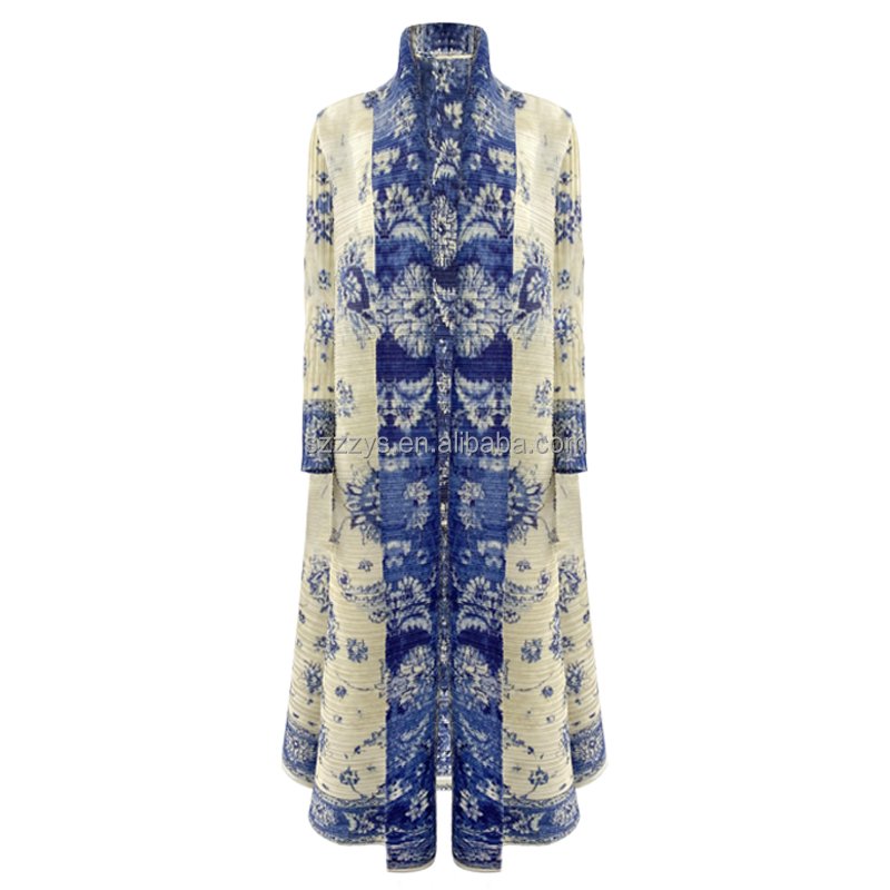 2024 Printed Pleated Long Women's Large Lapel Tie-up Robe Large Size Muslim Pleated Belt Casual Modest Women's Abaya