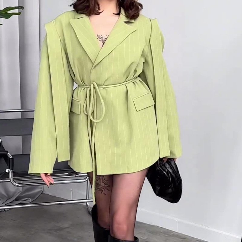 OUDINA Autumn New Irregular Elegant Stripes Loose Tie Suit Ladies Suits Blazers Women's Jacket
