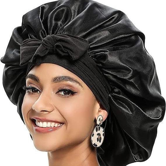 Adjustable Night Sleep Cap for Women Women Satin Solid Sleeping Hat Shower Caps Waterproof Solid Sleeping Hair Bonnets Cap