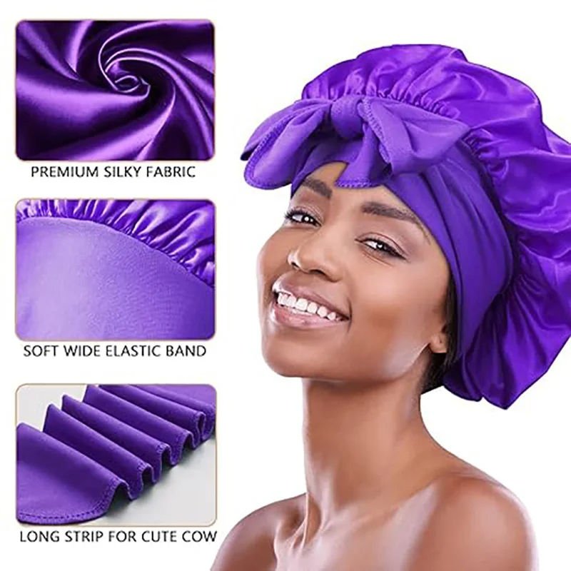 Adjustable Night Sleep Cap for Women Women Satin Solid Sleeping Hat Shower Caps Waterproof Solid Sleeping Hair Bonnets Cap