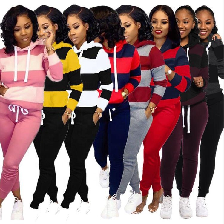 Wholesale Winter Sports Clothing Women's Two Pieces Long Sleeve Hoodie Sweatshirt and Pants Tracksuit Outfits Set