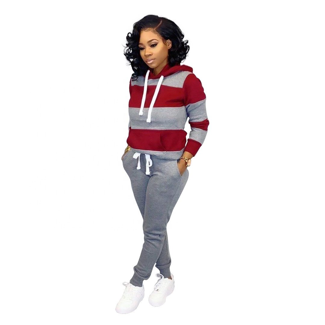 Wholesale Winter Sports Clothing Women's Two Pieces Long Sleeve Hoodie Sweatshirt and Pants Tracksuit Outfits Set