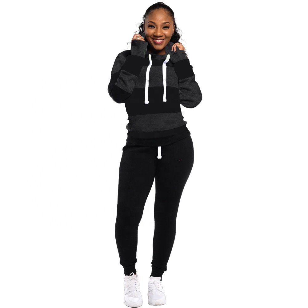 Wholesale Winter Sports Clothing Women's Two Pieces Long Sleeve Hoodie Sweatshirt and Pants Tracksuit Outfits Set
