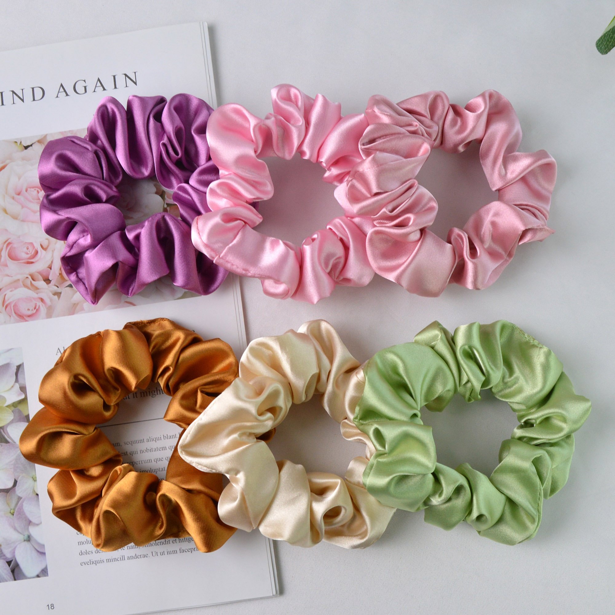 RTS Luxury 38 Colors Women Accessories Scrunchie Elastic Hair Ties 3.5cm Satin Hair Bands Girls Silk Hair Scrunchies