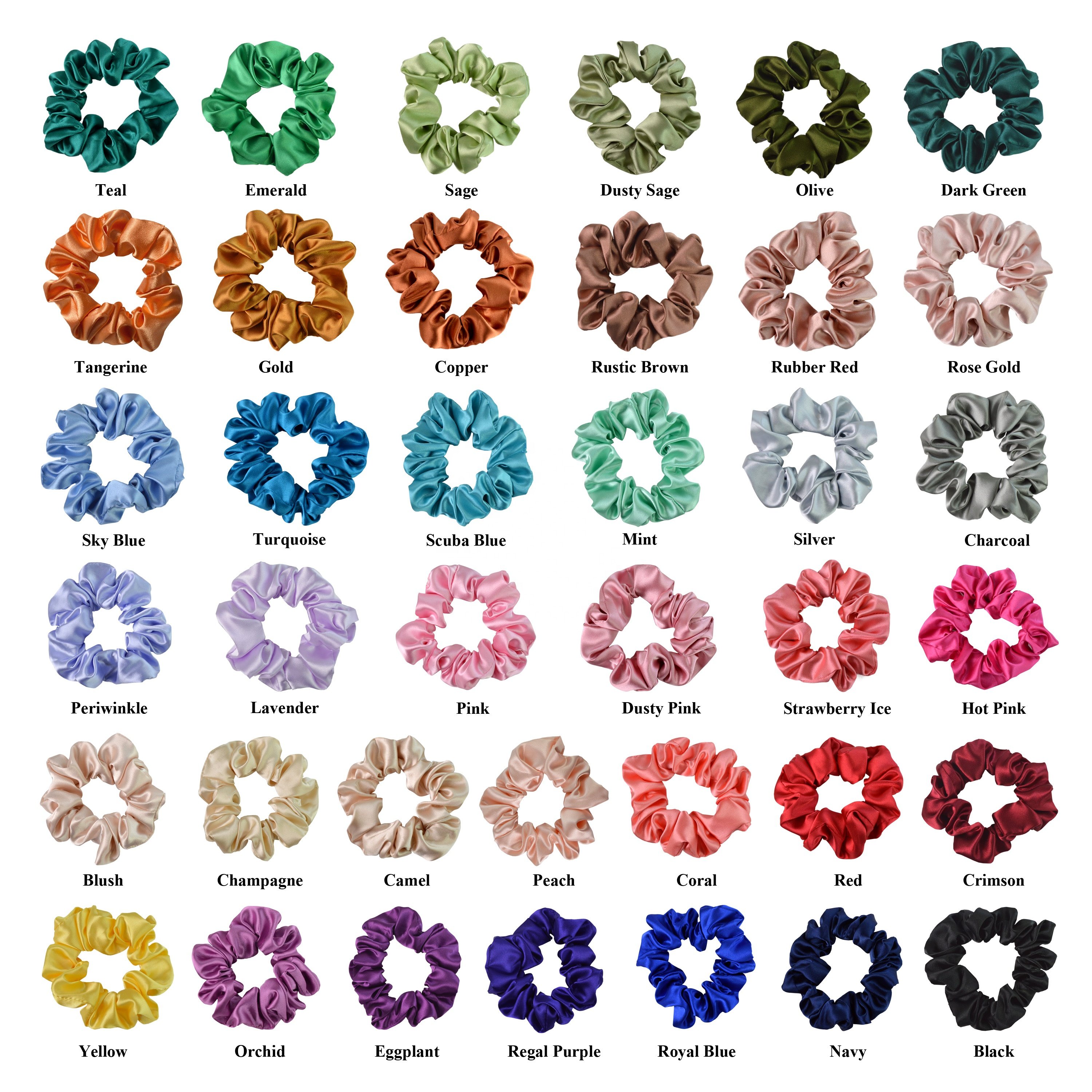 RTS Luxury 38 Colors Women Accessories Scrunchie Elastic Hair Ties 3.5cm Satin Hair Bands Girls Silk Hair Scrunchies